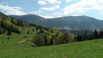 Widok z sedla Vrchpodžiar na Stoh i Poludňový grúň