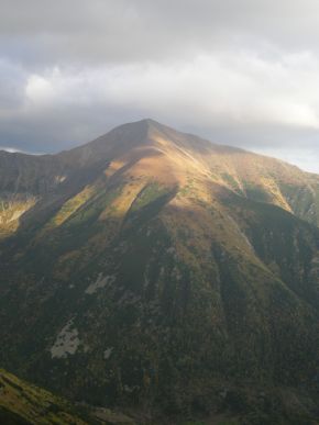 Widok na Baraniec ze szlaku zielonego przez Przysop