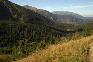 Widok spod Przełęczy pod Kopą Bielską na Kozi Wierch, Granaty i masyw Wołoszyna